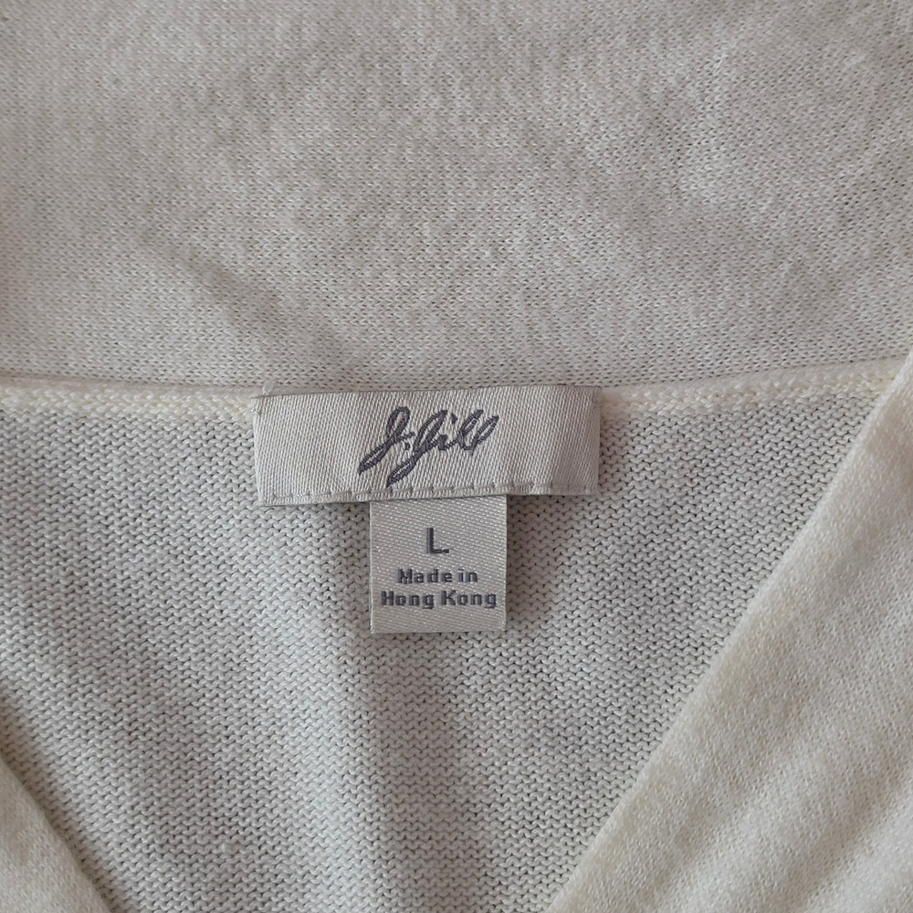 J. Jill Womens Cream 100% Cotton Pleated V-Neck Long Sleeve Sweater Large - Picture 3 of 8